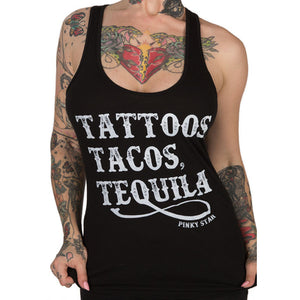 Women's "Tattoos Tacos Tequila" Racer Back Tank Top